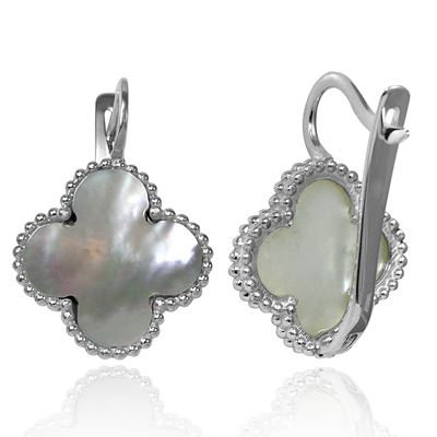 Mother of Pearl Four Leaf Clover Earrings in Silver #E1705