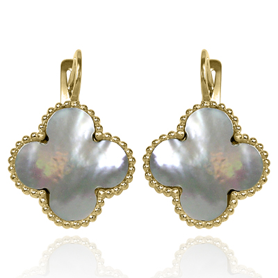 14k Gold mother of pearl Four Leaf Clover Earrings #E1706