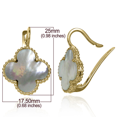 14k Gold mother of pearl Four Leaf Clover Earrings #E1706