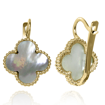 14k Gold mother of pearl Four Leaf Clover Earrings #E1706