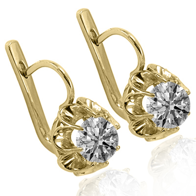 Russian Style Lab Grown Diamond Earrings 14K GOLD  6.00 cwt. #E1758