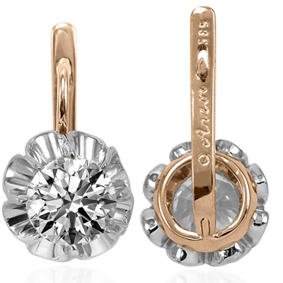 Russian Tulpan Style Lab Grown  6.00 cwt. Diamon Earrings 14K Gold  #E1760