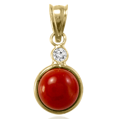 14k Gold Red Carnelian Pendant with CZ