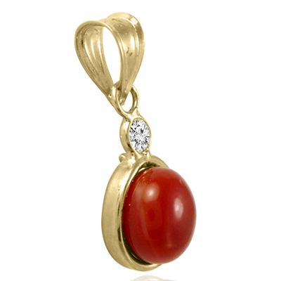14k Gold Red Carnelian Pendant with CZ