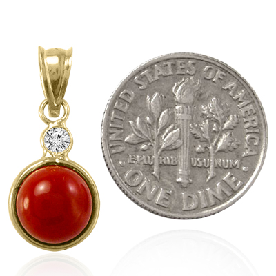 14k Gold Red Carnelian Pendant with CZ