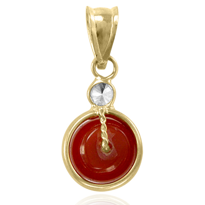 14k Gold Red Carnelian Pendant with CZ