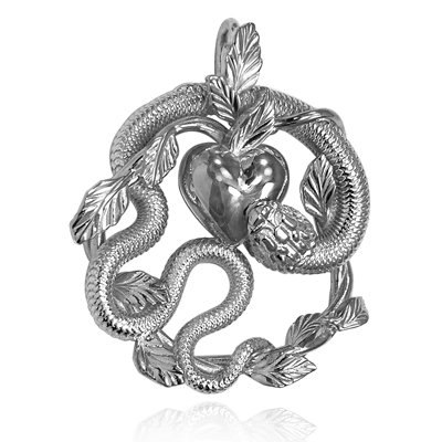 14k solid White Gold Snake and Heart Pendant #P991 