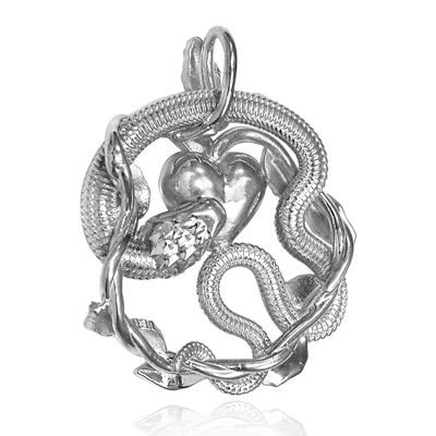 14k solid White Gold Snake and Heart Pendant #P991 