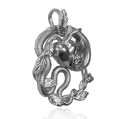 14k solid White Gold Snake and Heart Pendant #P991 