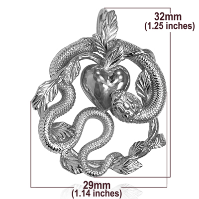 14k solid White Gold Snake and Heart Pendant #P991 