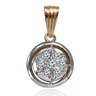 14k Gold Genuine Diamond Russian style Pendant TARELKA #P987