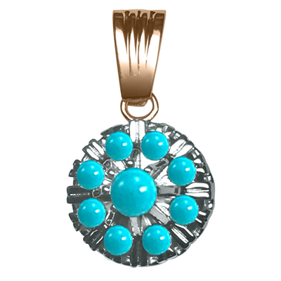 14K Two-Tone solid Gold Turquoise Russian style Pendant #P972