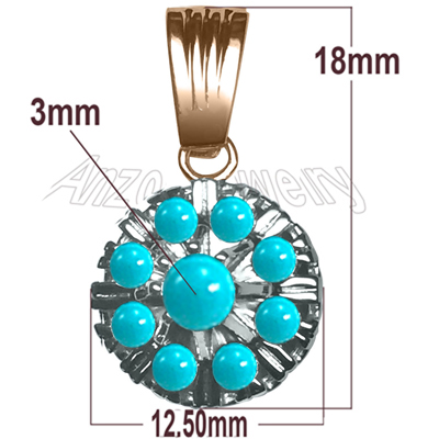 14K Two-Tone solid Gold Turquoise Russian style Pendant #P972