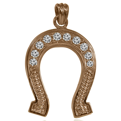 14k solid Gold Horse Shoe Diamond Pendant #P970
