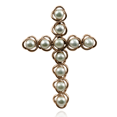 14k solid Rose Gold Cross Pear Brooch Pendant #P968