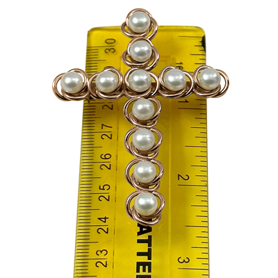 14k solid Rose Gold Cross Pear Brooch Pendant #P968