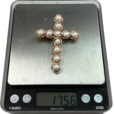 14k solid Rose Gold Cross Pear Brooch Pendant #P968