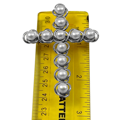 14K Solid White Gold Cross Fresh Water Pearl Brooch Pendant #P967