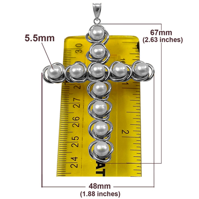 14k White Gold Cross Pearl Pendant #P966