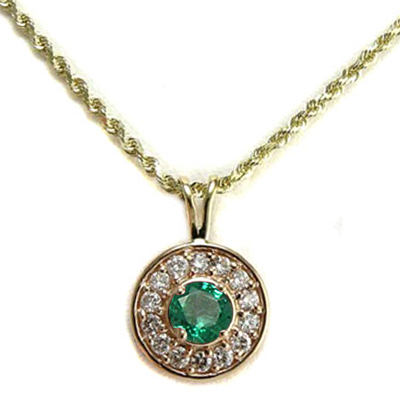 14k Gold Diamond and Emerald Pendant #P965 (chain is not included)