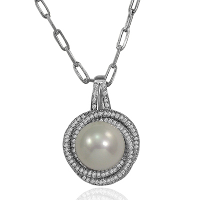 14k White Gold Freshwater Pearls Diamond Pendant #P963