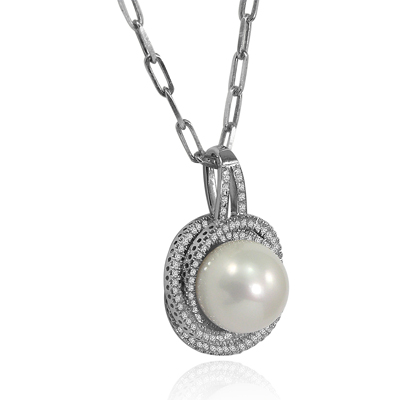 14k White Gold Freshwater Pearls Diamond Pendant #P963