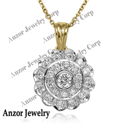 Russian Style Diamond Necklace and Pendant 585 14k  #P962