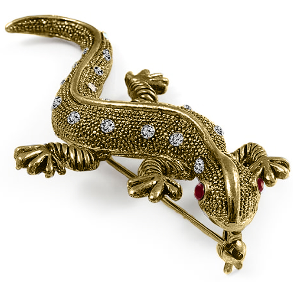 14k Gold Diamond and Ruby Lizard Brooch Pendant #P957