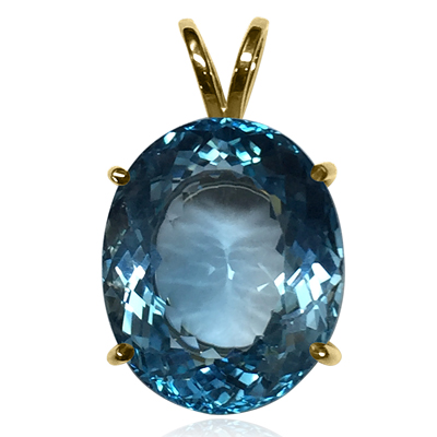 14k Solid yellow Gold Blue Topaz Pendant #P953
