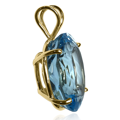 14k Solid yellow Gold Blue Topaz Pendant #P953