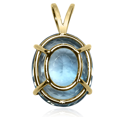 14k Solid yellow Gold Blue Topaz Pendant #P953