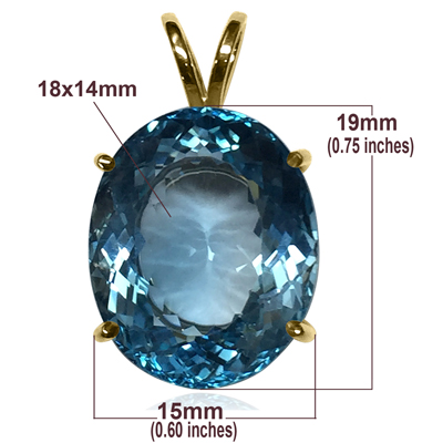 14k Solid yellow Gold Blue Topaz Pendant #P953