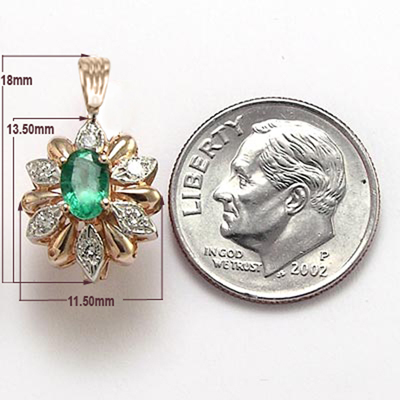 Russian Style Diamond Emerald Pendant 14k Gold #P952