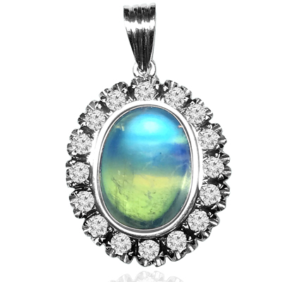 14k Gold Moon Stone and Diamond Pendant #P951