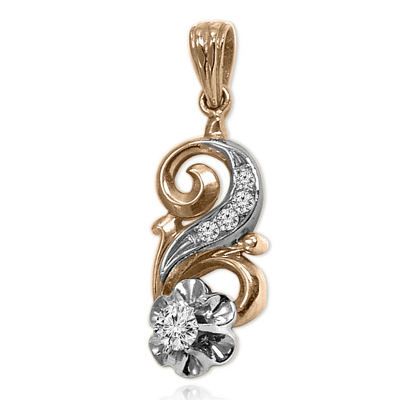 Russian Style Diamond Pendant in 14k gold 585 #P948