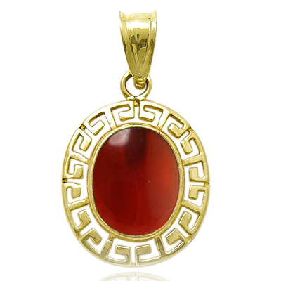 14k Solid Yellow Gold  Red Carnelian Oval Charm #P944