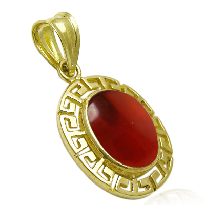 14k Solid Yellow Gold  Red Carnelian Oval Charm #P944