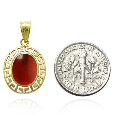 14k Solid Yellow Gold  Red Carnelian Oval Charm #P944