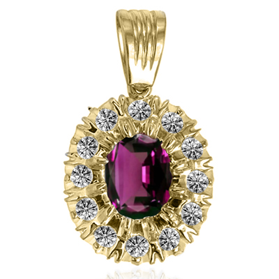 14K Rhodolite Garnet Lab Grown Diamond Pendant #P1000