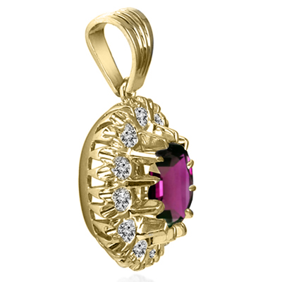 14K Rhodolite Garnet Lab Grown Diamond Pendant #P1000
