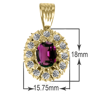 14K Rhodolite Garnet Lab Grown Diamond Pendant #P1000