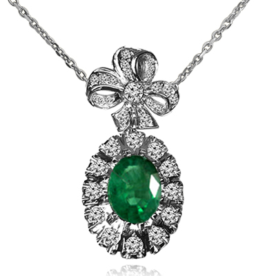 14K solid Gold Genuine Emerald and Diamond flower Pendant #N412