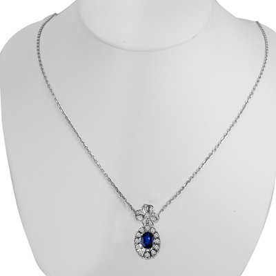 14K Gold Sapphire and Diamond Russian Style Pendant #N411