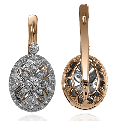 Russian Style Lab Grown E-VS1 Diamond Earrings 14k Gold #E1776 Russian Style Lab Grown E-VS1 Diamond Earrings 14k Gold #E1776