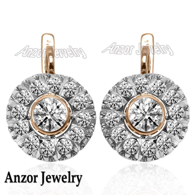 Russian Style Lab Grown Diamond MALINKA Earrings14K Gold #E1779 Russian Style Lab Grown Diamond MALINKA Earrings14K Gold #E1779