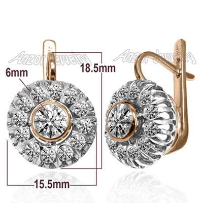 Russian Style Lab Grown Diamond MALINKA Earrings14K Gold #E1779 Russian Style Lab Grown Diamond MALINKA Earrings14K Gold #E1779