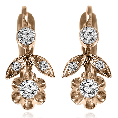 14k Gold Genuine Diamond Russian Style Earrings #E1782