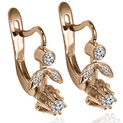 14k Gold Genuine Diamond Russian Style Earrings #E1782