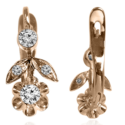 14k Gold Genuine Diamond Russian Style Earrings #E1782