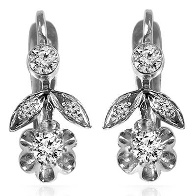 14k Gold Genuine Diamond Russian Style Earrings #E1783